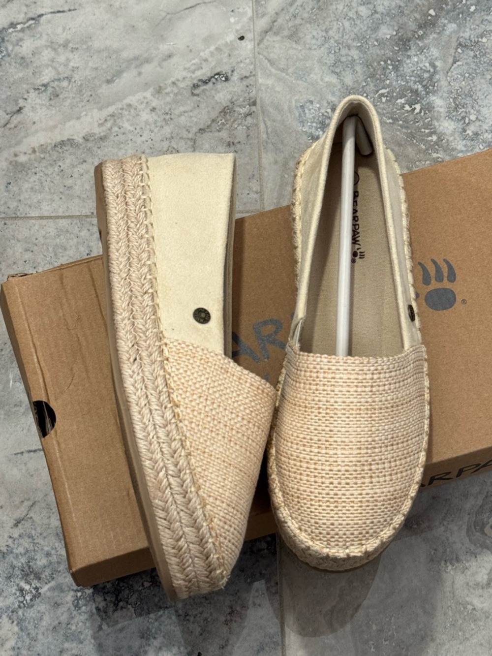 BearPaw Cream Woven Espadrille Platform Slip-On